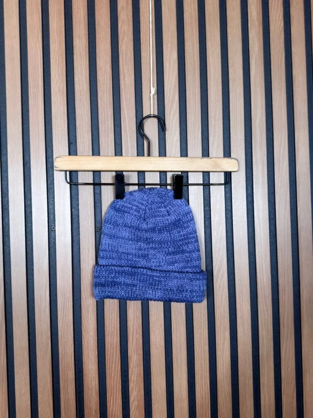 REI Beanie OS Adults Blue Wool Blend Knit Folded Widebrim